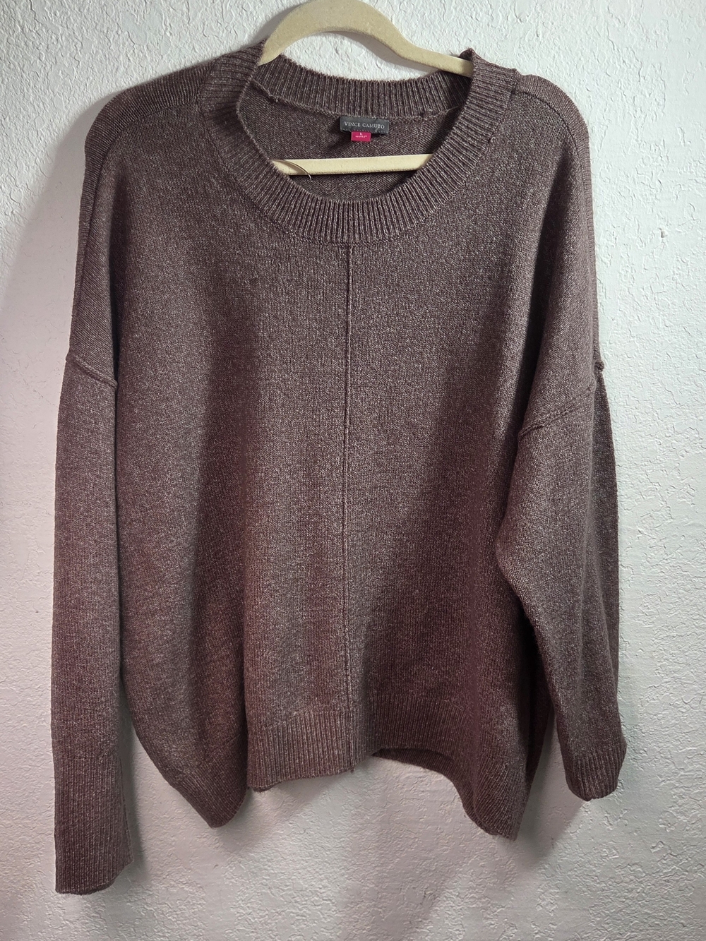 VINCE CAMUTO Mauve Brown Ribbed Knit Drop Shoulder Sweater Size L Large